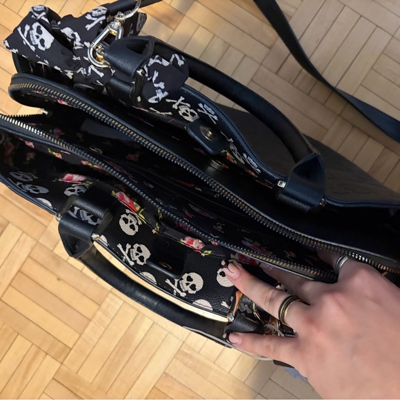 Betsey Johnson - Black Skull Embossed Tote Bag with Scarf Accent - Picture 5 of 6